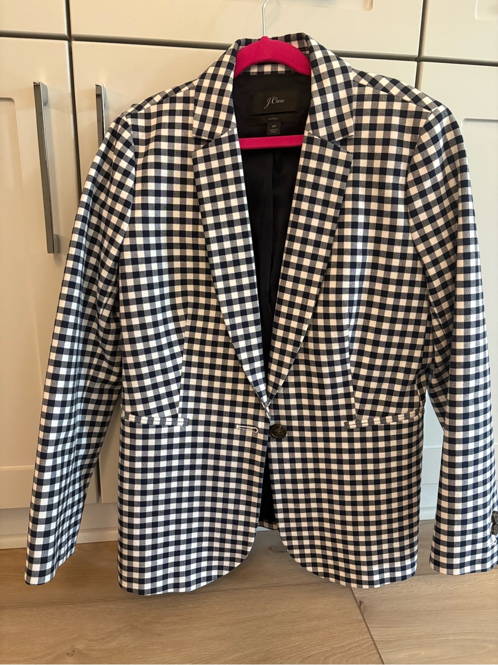 J. Crew Navy and White Gingham Single-Button Blazer